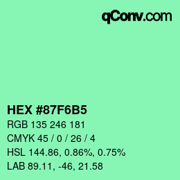 Color code: HEX #87F6B5 | qconv.com