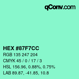 颜色代码: HEX #87F7CC | qconv.com