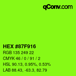 Color code: HEX #87F916 | qconv.com