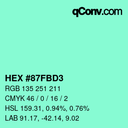 Color code: HEX #87FBD3 | qconv.com