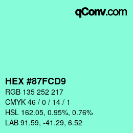 Farbcode: HEX #87FCD9 | qconv.com