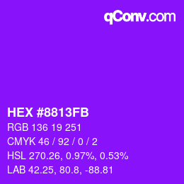 カラーコード: HEX #8813FB | qconv.com