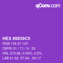 カラーコード: HEX #8839C5 | qconv.com