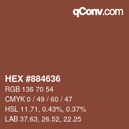 颜色代码: HEX #884636 | qconv.com