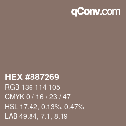 Farbcode: HEX #887269 | qconv.com