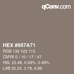 Farbcode: HEX #887A71 | qconv.com