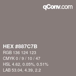 Color code: HEX #887C7B | qconv.com
