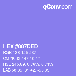 颜色代码: HEX #887DED | qconv.com