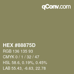 颜色代码: HEX #88875D | qconv.com