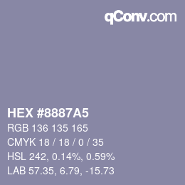 カラーコード: HEX #8887A5 | qconv.com