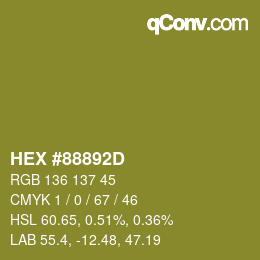 Farbcode: HEX #88892D | qconv.com