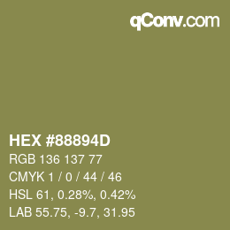 Color code: HEX #88894D | qconv.com