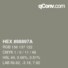 Color code: HEX #88897A | qconv.com