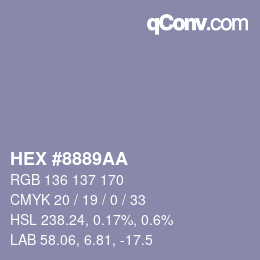 Color code: HEX #8889AA | qconv.com