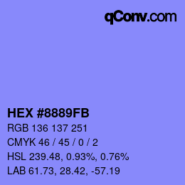 Color code: HEX #8889FB | qconv.com