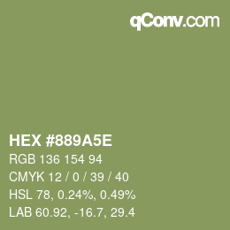 Color code: HEX #889A5E | qconv.com