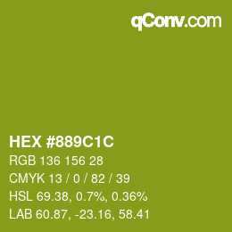 Color code: HEX #889C1C | qconv.com