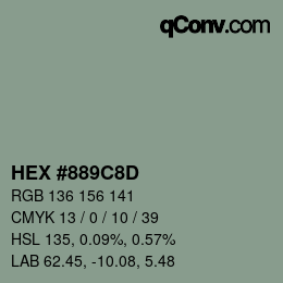 Color code: HEX #889C8D | qconv.com