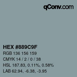 Color code: HEX #889C9F | qconv.com