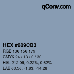 Farbcode: HEX #889CB3 | qconv.com
