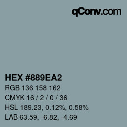 Farbcode: HEX #889EA2 | qconv.com