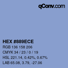 Color code: HEX #889ECE | qconv.com