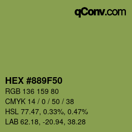 颜色代码: HEX #889F50 | qconv.com