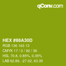 カラーコード: HEX #88A30D | qconv.com