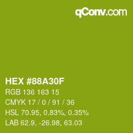 カラーコード: HEX #88A30F | qconv.com