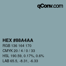 颜色代码: HEX #88A4AA | qconv.com