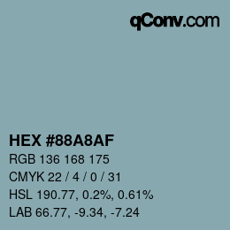 颜色代码: HEX #88A8AF | qconv.com
