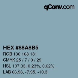 颜色代码: HEX #88A8B5 | qconv.com