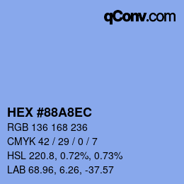 颜色代码: HEX #88A8EC | qconv.com