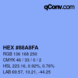 Color code: HEX #88A8FA | qconv.com