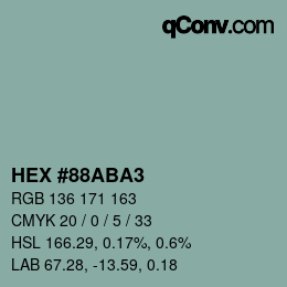 颜色代码: HEX #88ABA3 | qconv.com