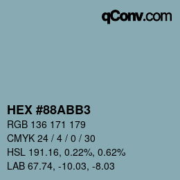 Código de color: HEX #88ABB3 | qconv.com
