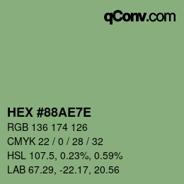 Color code: HEX #88AE7E | qconv.com
