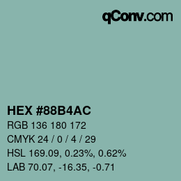 颜色代码: HEX #88B4AC | qconv.com