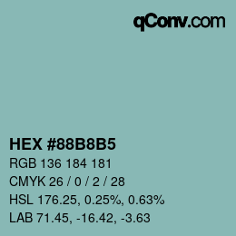 カラーコード: HEX #88B8B5 | qconv.com