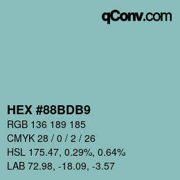 カラーコード: HEX #88BDB9 | qconv.com