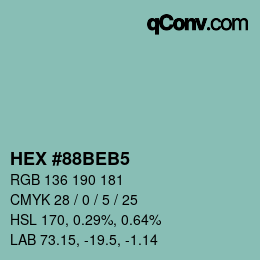 カラーコード: HEX #88BEB5 | qconv.com