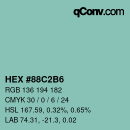 颜色代码: HEX #88C2B6 | qconv.com