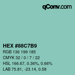 カラーコード: HEX #88C7B9 | qconv.com