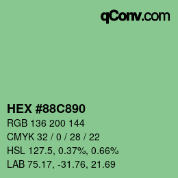 カラーコード: HEX #88C890 | qconv.com