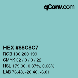 カラーコード: HEX #88C8C7 | qconv.com