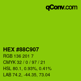 Farbcode: HEX #88C907 | qconv.com