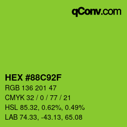 Color code: HEX #88C92F | qconv.com