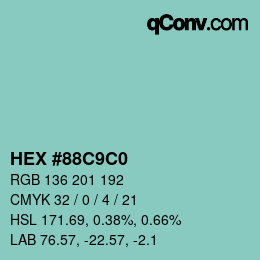 カラーコード: HEX #88C9C0 | qconv.com