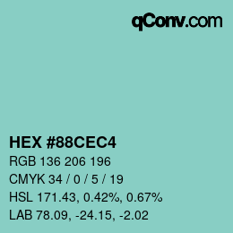 カラーコード: HEX #88CEC4 | qconv.com