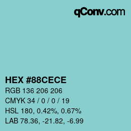 カラーコード: HEX #88CECE | qconv.com